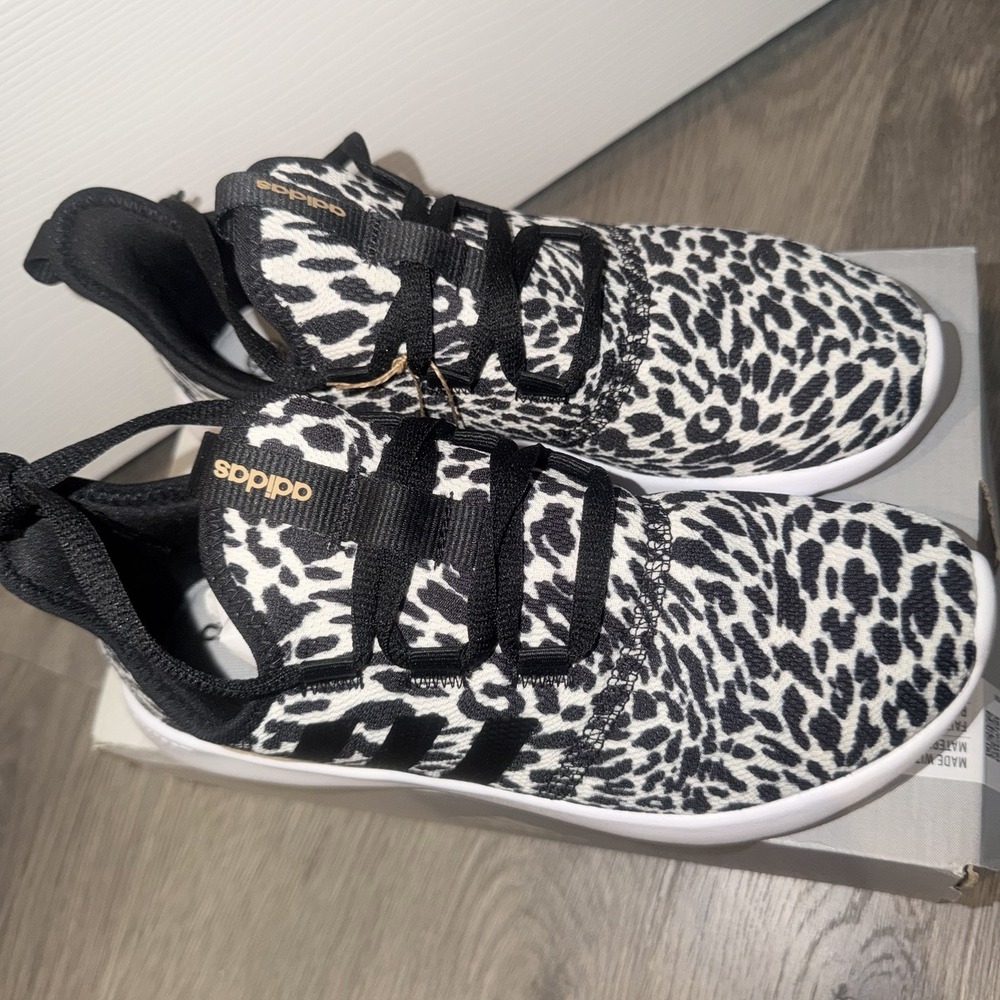 Adidas Cloudfoam Pure 2.0 Women Shoes Black Leopard Sneaker GW4347 Size 7 NEW - Picture 2 of 5